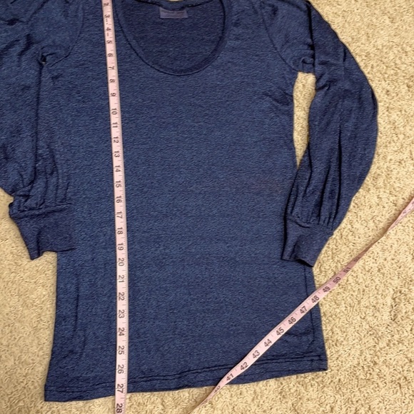 Michael Stars for Anthropologie Blue Metallic Pleated Top Long Sleeve Tee Sz OS - Picture 8 of 11